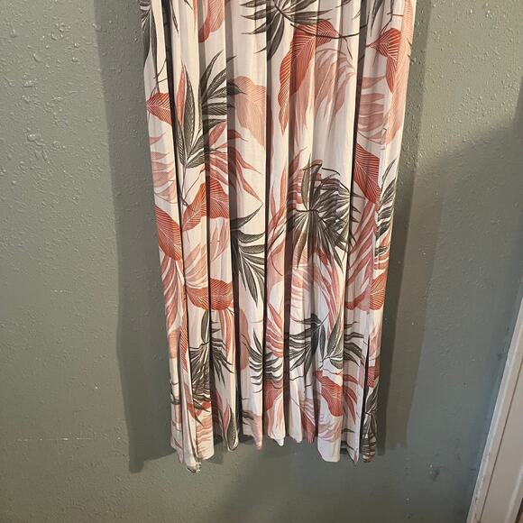 Tahari Women's 2x V Neck Maxi Dress Tropical Rust & Olive Green White Background - Picture 3 of 9